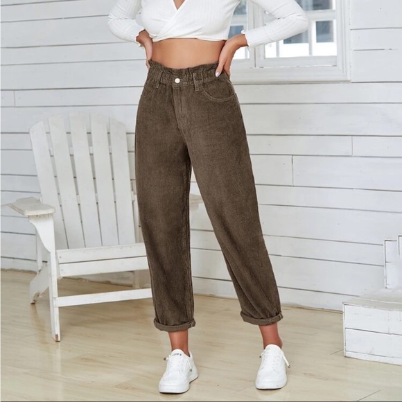 SHEIN Pants - SHEIN | Brown corduroy paper bag pants